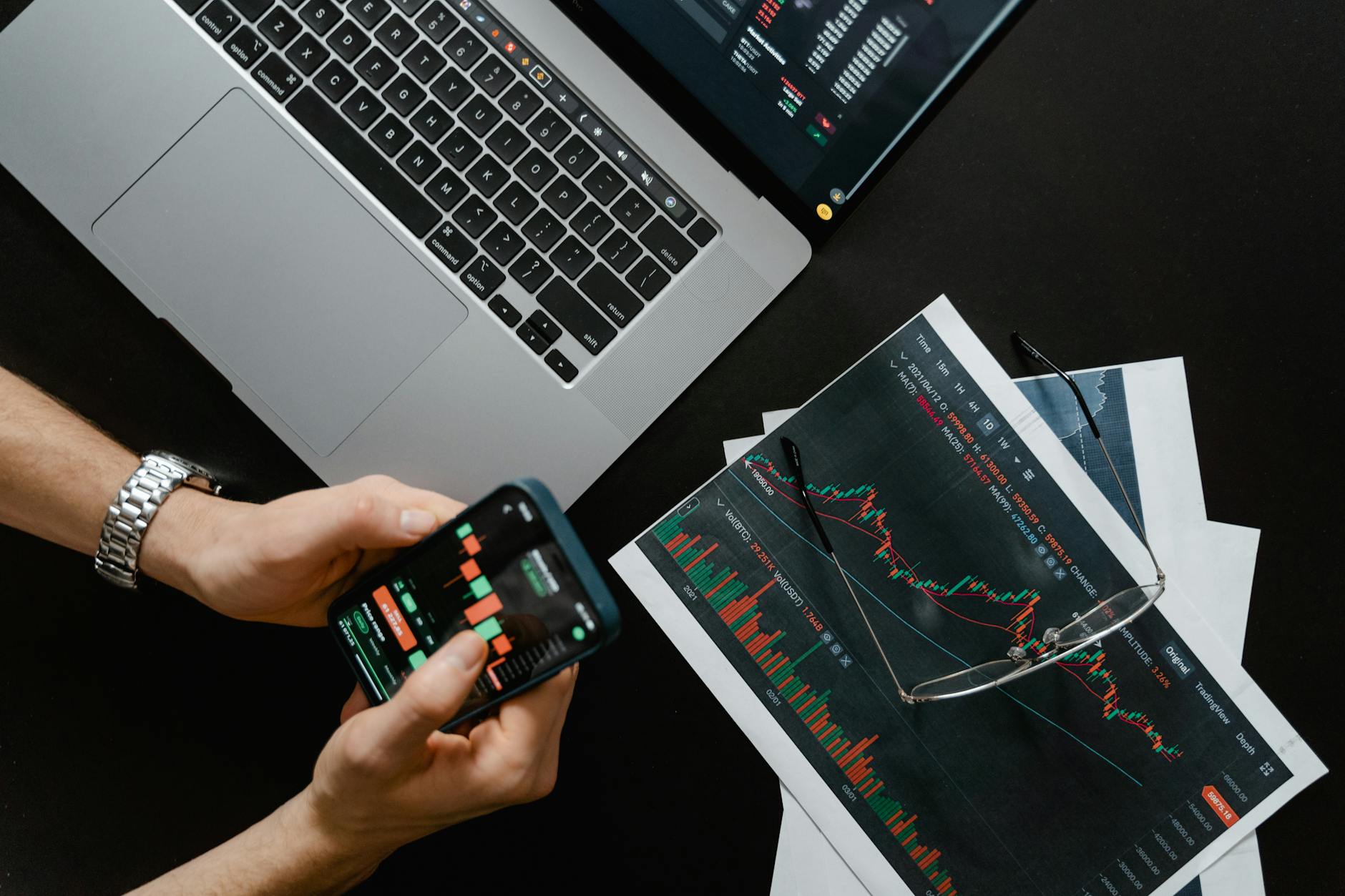 Stock market charts and financial analytics on screen