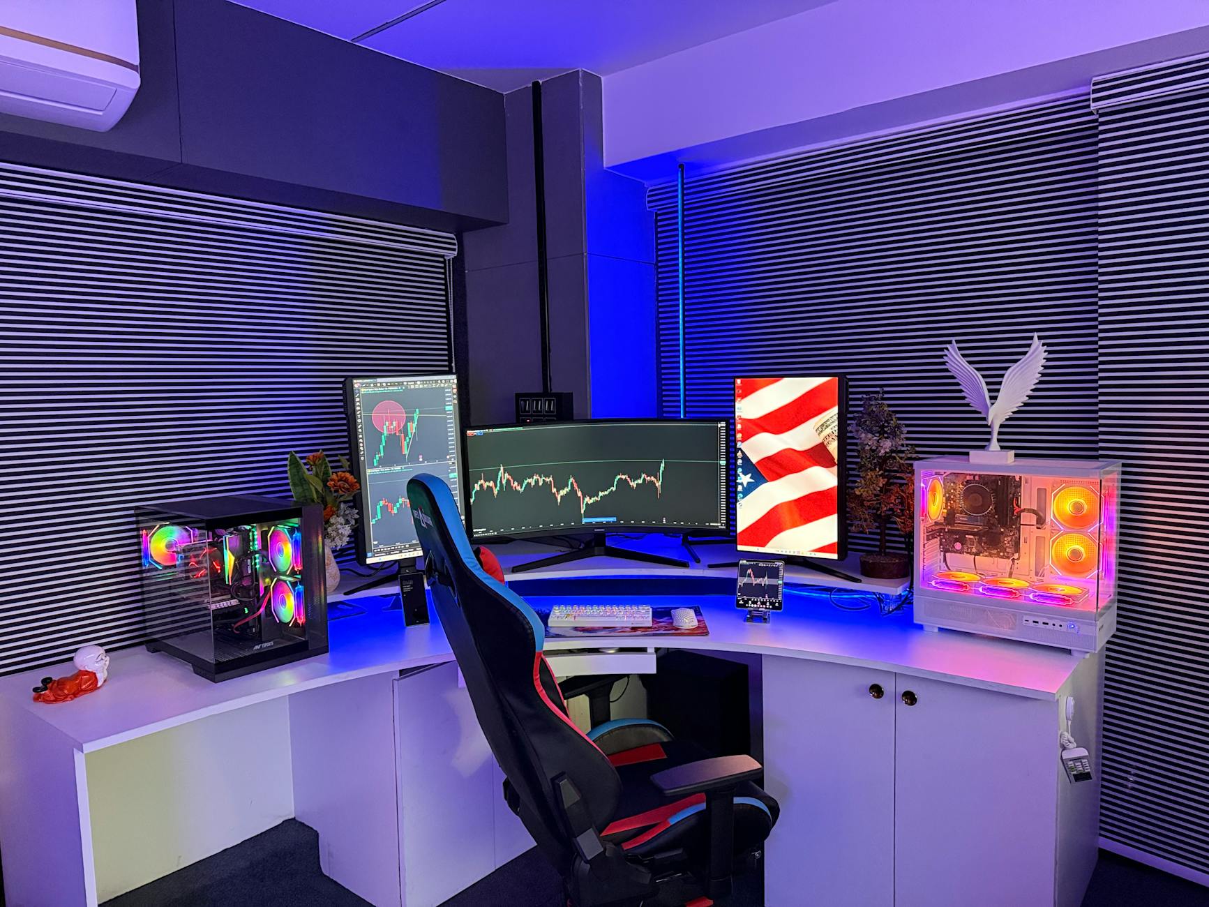 Professional trading desk with multiple monitors